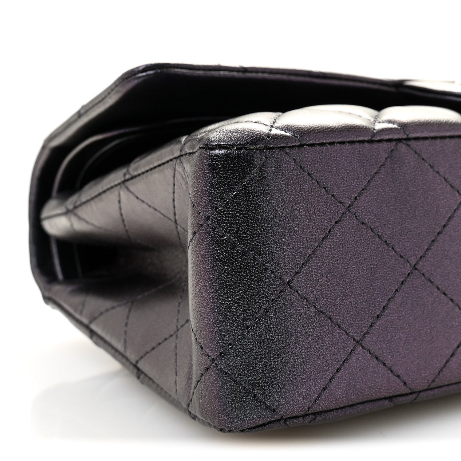 Iridescent Lambskin Quilted Medium Double Flap Black