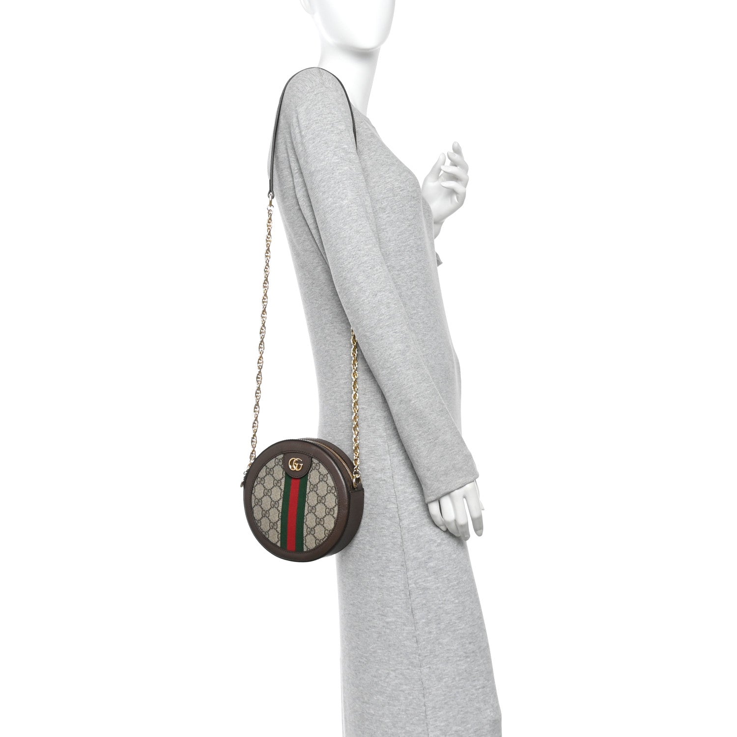 GG Supreme Monogram Web Mini Ophidia Round Shoulder Bag Brown