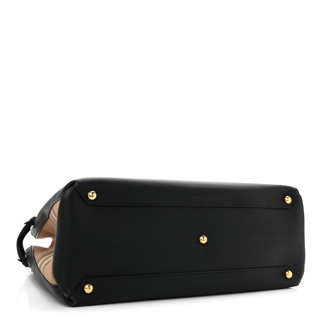 Grainy Calfskin House Check Large Banner Tote Black