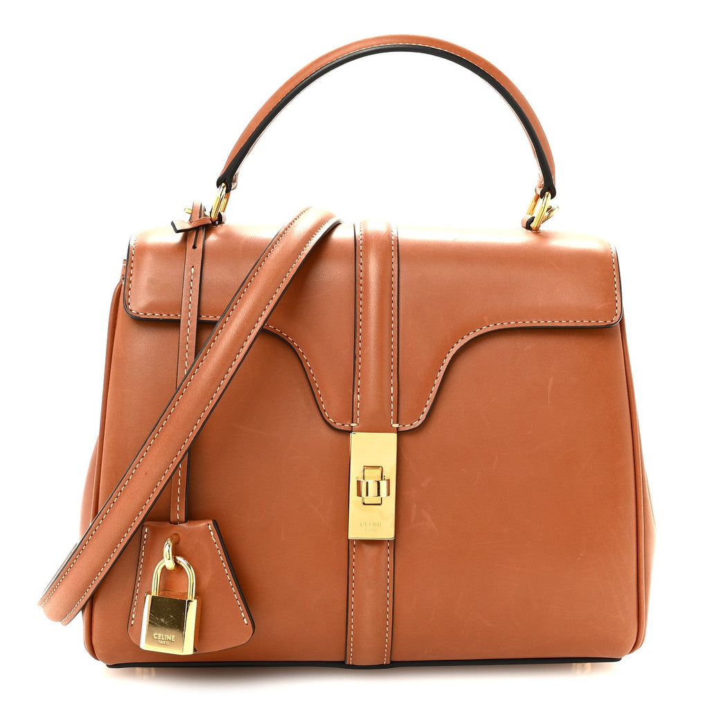 Satinated Calfskin Small 16 Top Handle Bag Tan