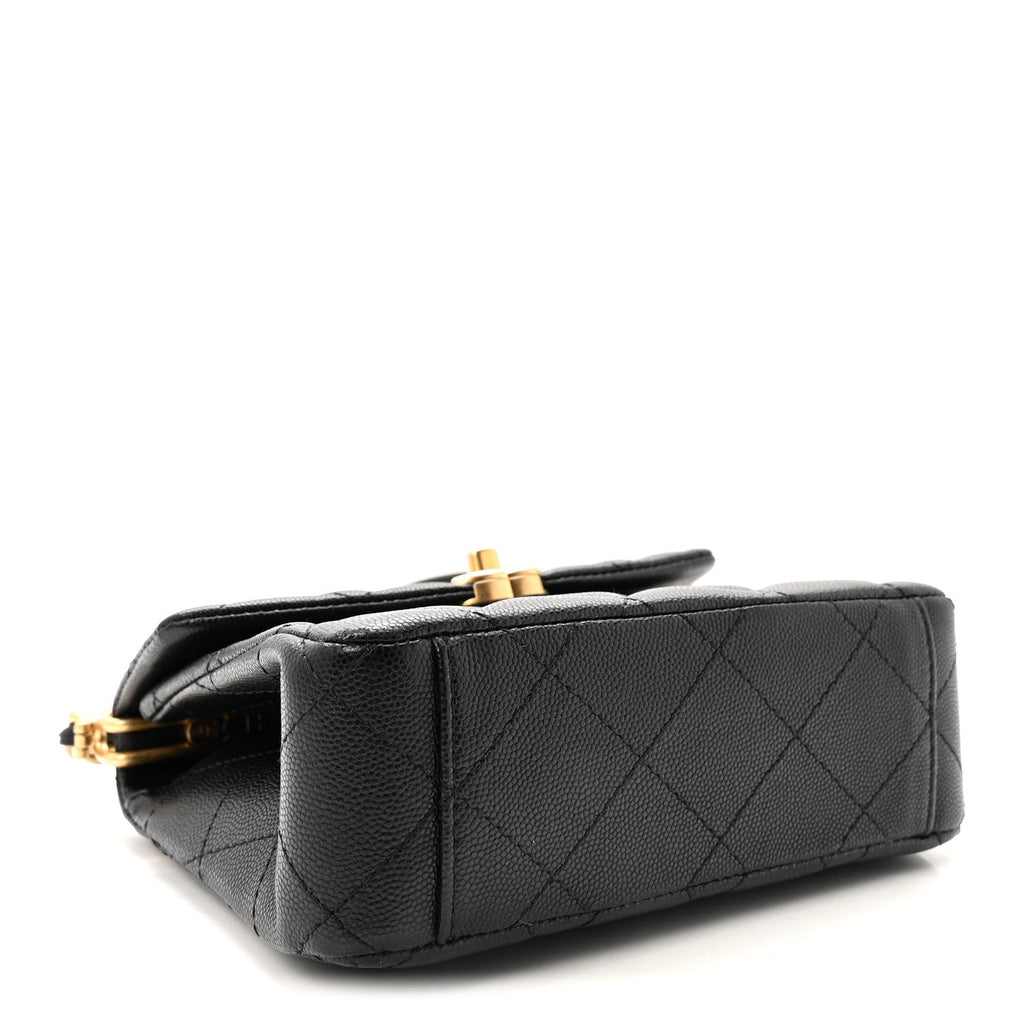 Caviar Quilted 31 Rue Cambon Mini Top Handle Flap Black