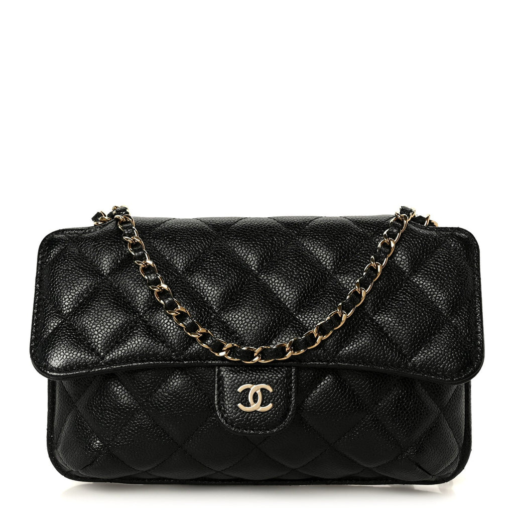 Caviar Fabric Foldable Tote Bag With Chain Black Multicolor