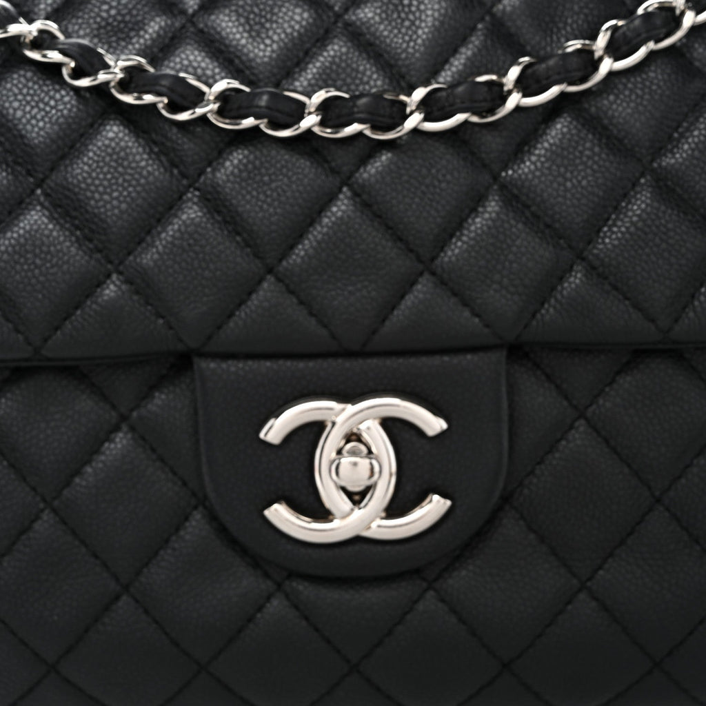 Washed Caviar Quilted Maxi Single Flap Black