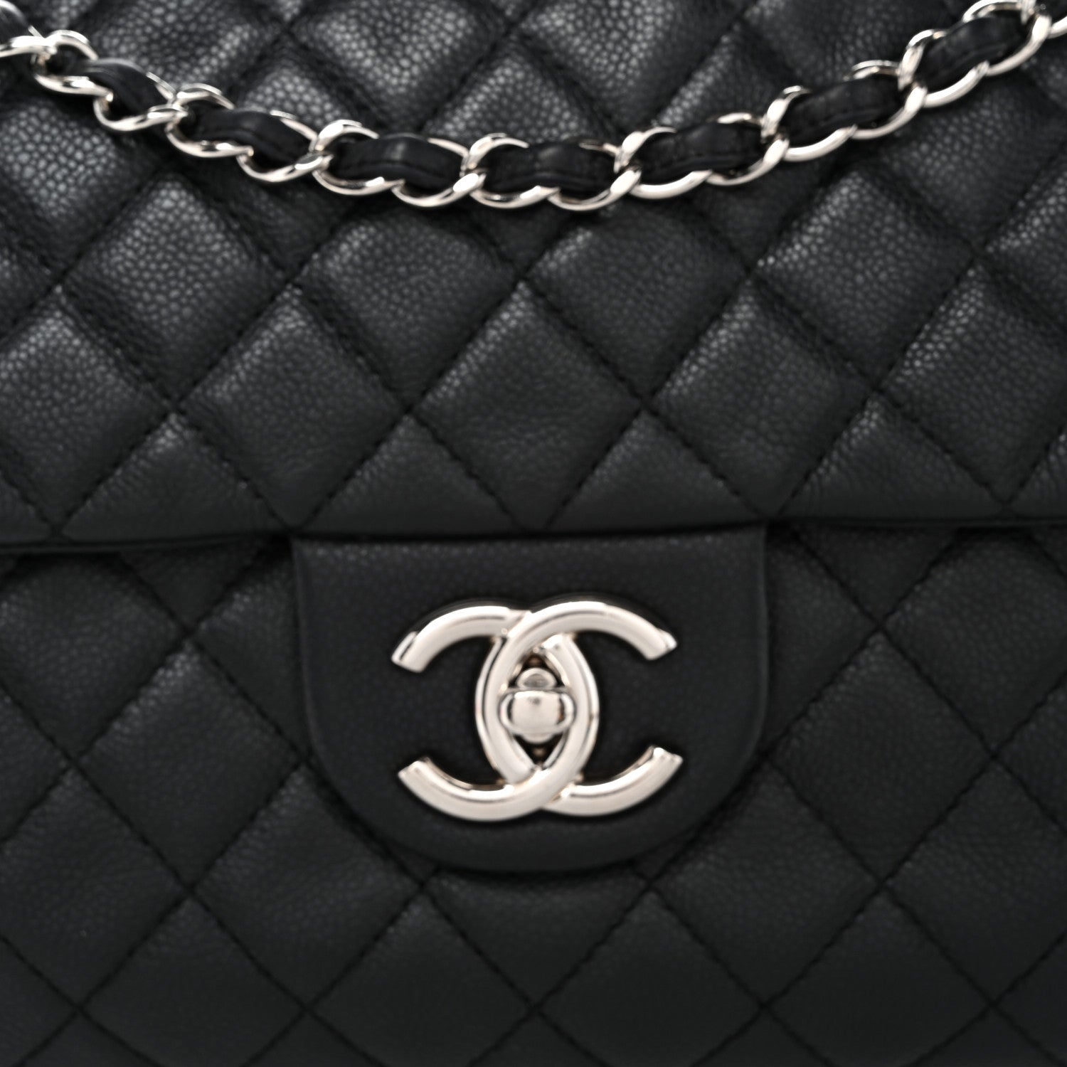 Washed Caviar Quilted Maxi Single Flap Black