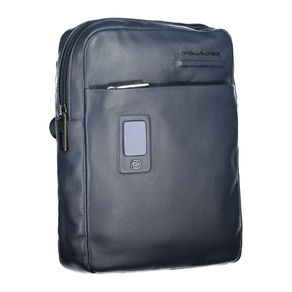 Piquadro Elegant Blue Leather Shoulder Bag with Contrasting Men's Accents