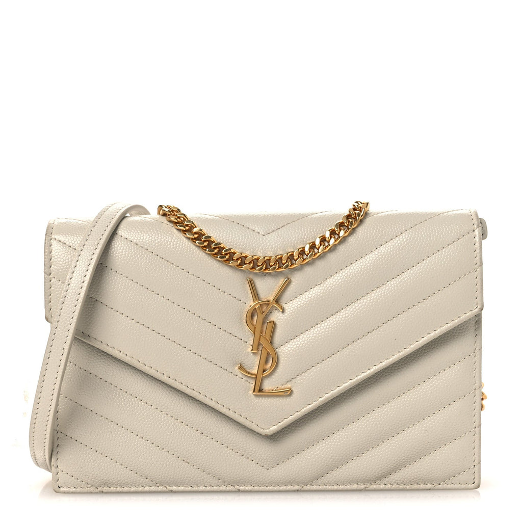 Grain De Poudre Matelasse Chevron Monogram Envelope Chain Wallet Blanc Vintage