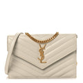 Grain De Poudre Matelasse Chevron Monogram Envelope Chain Wallet Blanc Vintage