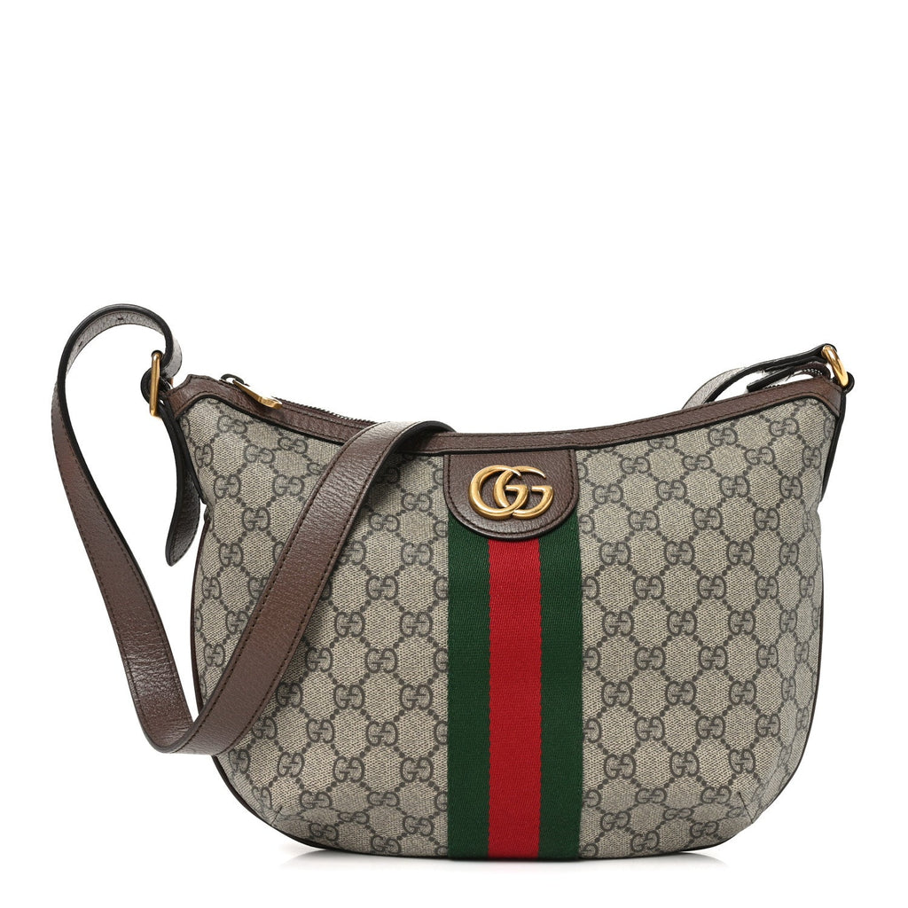 GG Supreme Monogram Web Small Ophidia Half Moon Hobo Brown