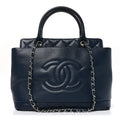Soft Caviar CC Medium Top Handle Tote Navy Blue