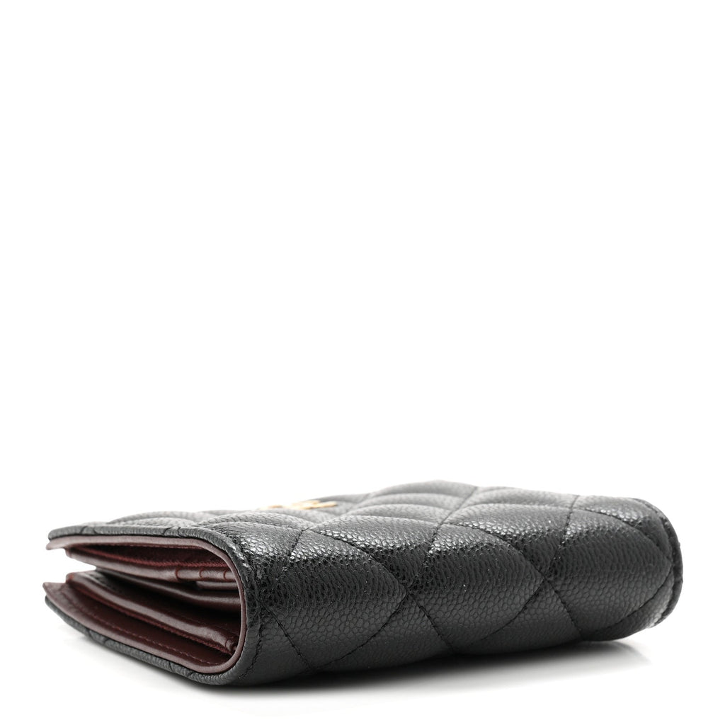 Caviar Quilted Compact Bifold Wallet Black