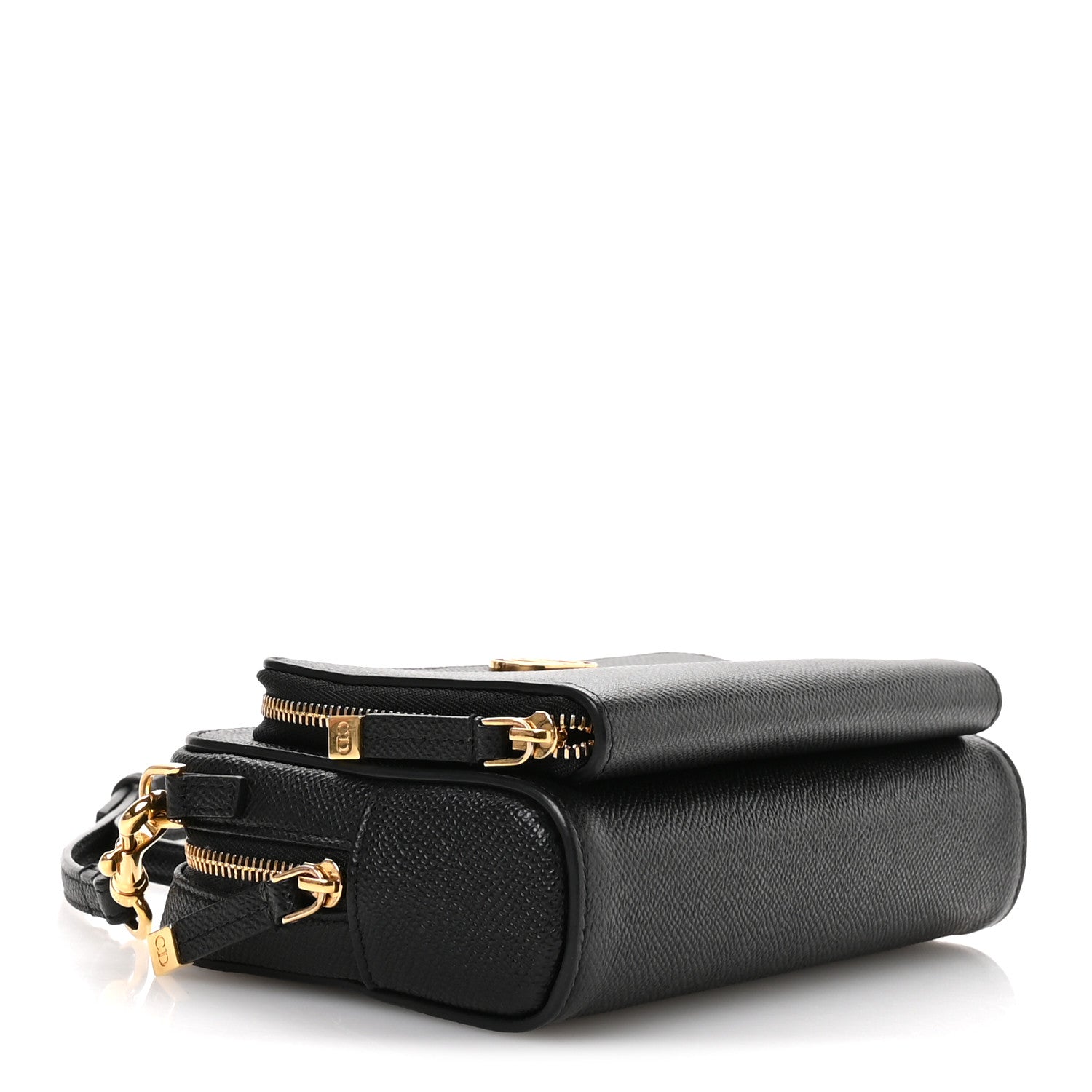 Grained Calfskin Caro Double Pouch Black