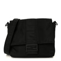 Econyl Nylon Cuoio Romano Monochrome Medium Baguette Messenger Bag Black