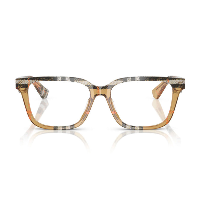 Burberry Eyeglasses Square Full Rim, Check Sand Frame and Clear Demo Lenses Lens BE2425D4146