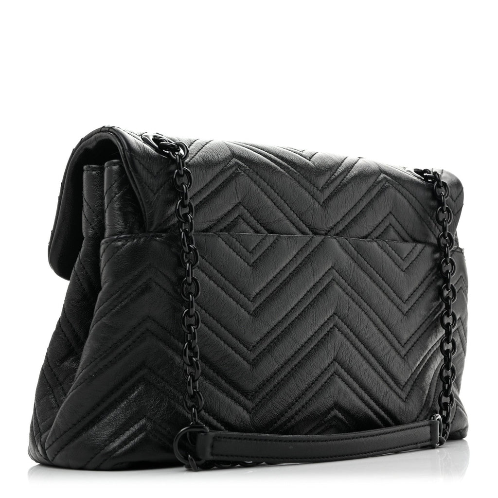 Soft Calfskin Matelasse Monochrome Medium GG Marmont Shoulder Bag Black