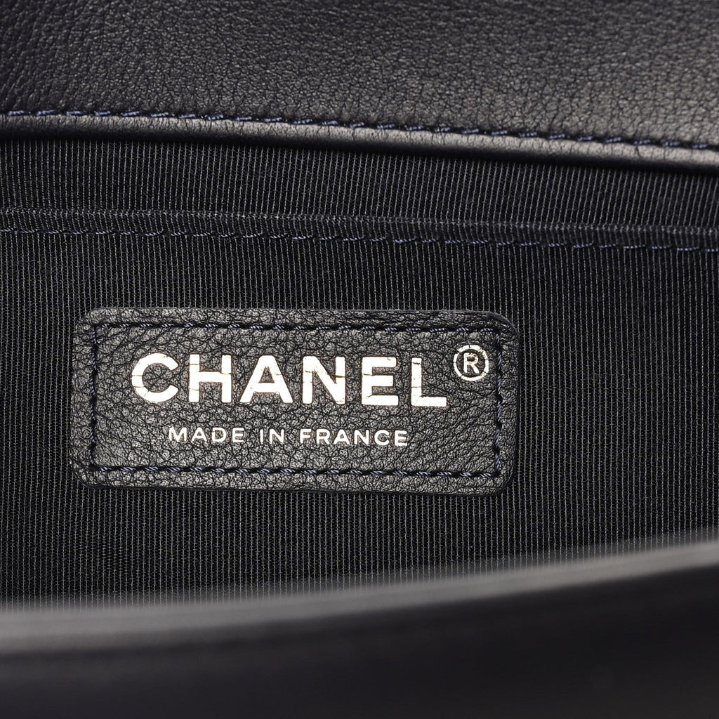Lambskin Quilted Medium Boy Flap Dark Navy