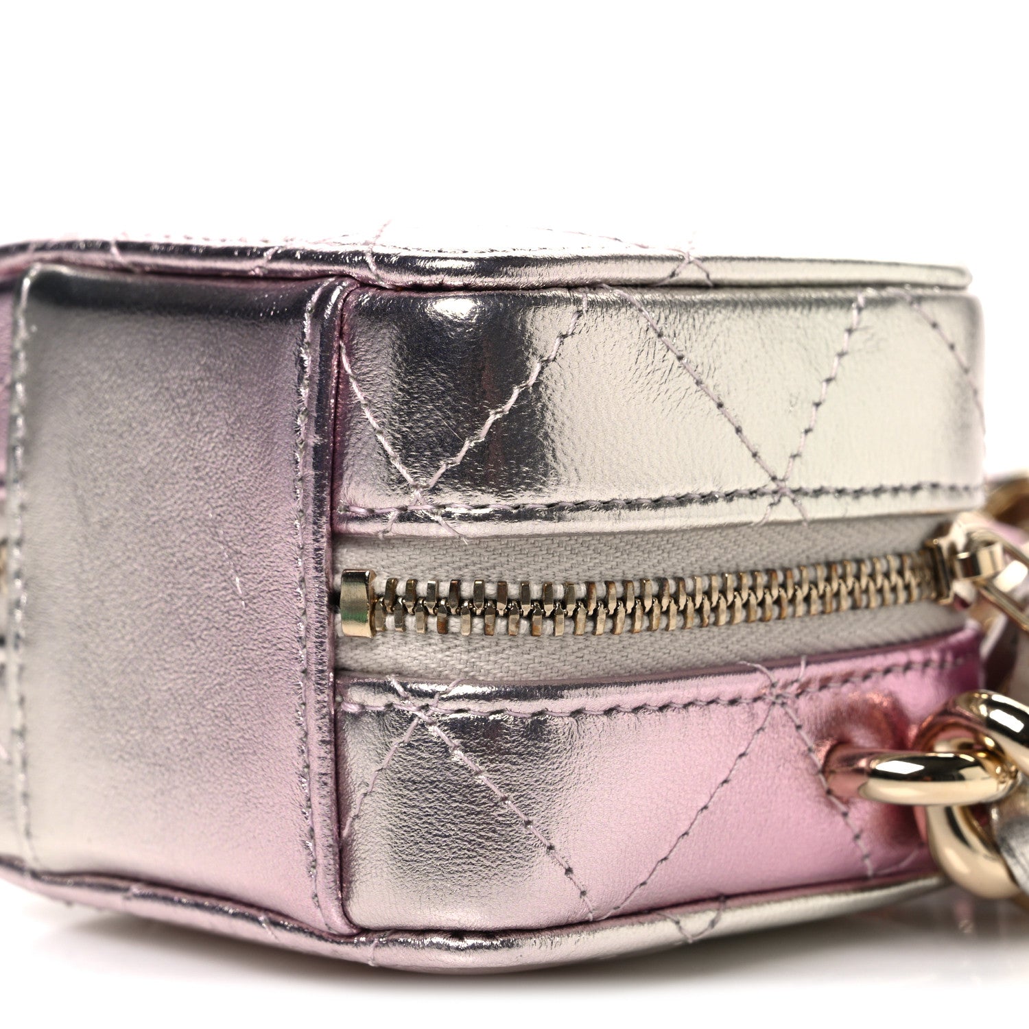 Gradient Metallic Lambskin Quilted Like A Wallet Clutch With Chain Gold Pink