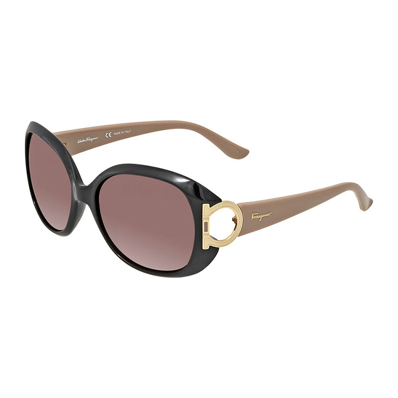 Salvatore Ferragamo Sunglasses Round Full Rim, Black/Tuape Frame and Brown Gradient Lens SF668001