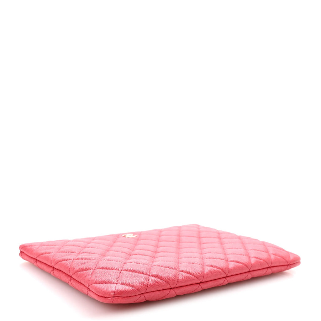 Caviar Quilted Medium Cosmetic Case Dark Pink
