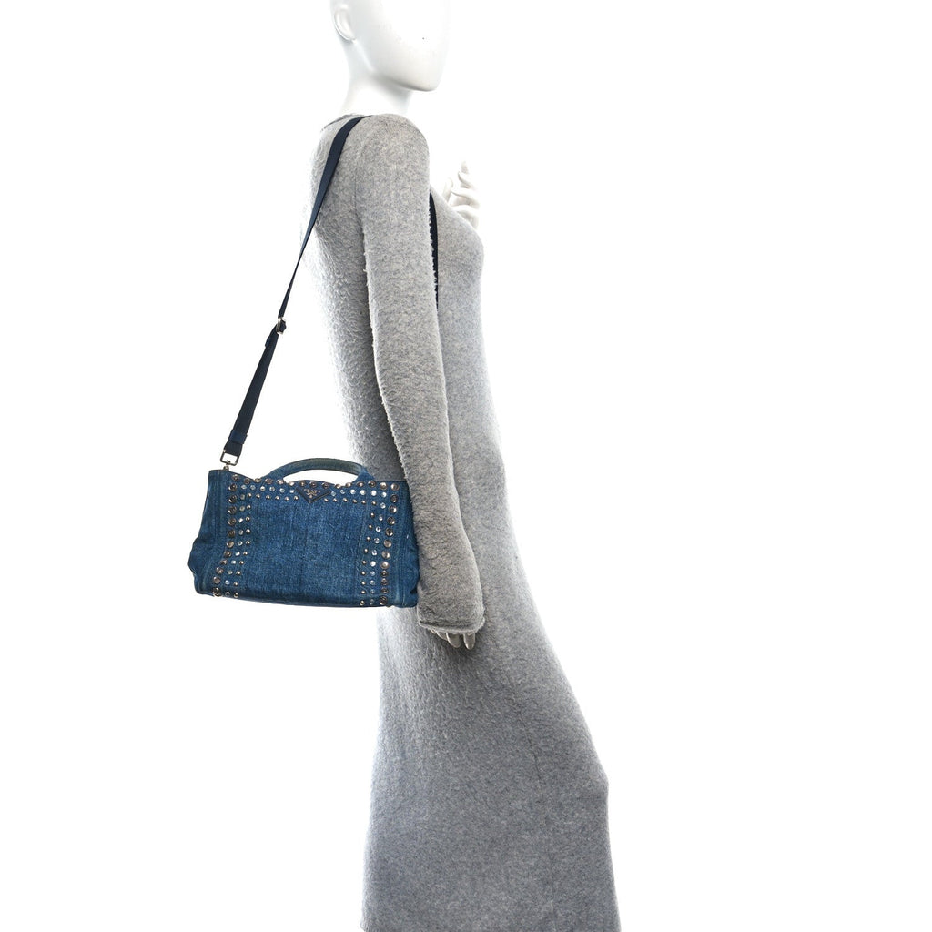 Canapa Denim Crystal Studded Tote Blue