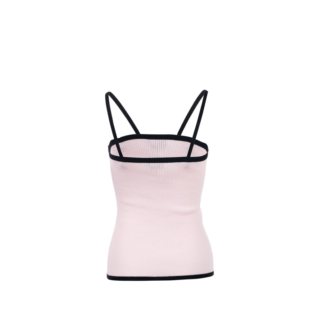Chanel Size 36 22P CC Crystal Bow Cotton Tank Light Pink/Black