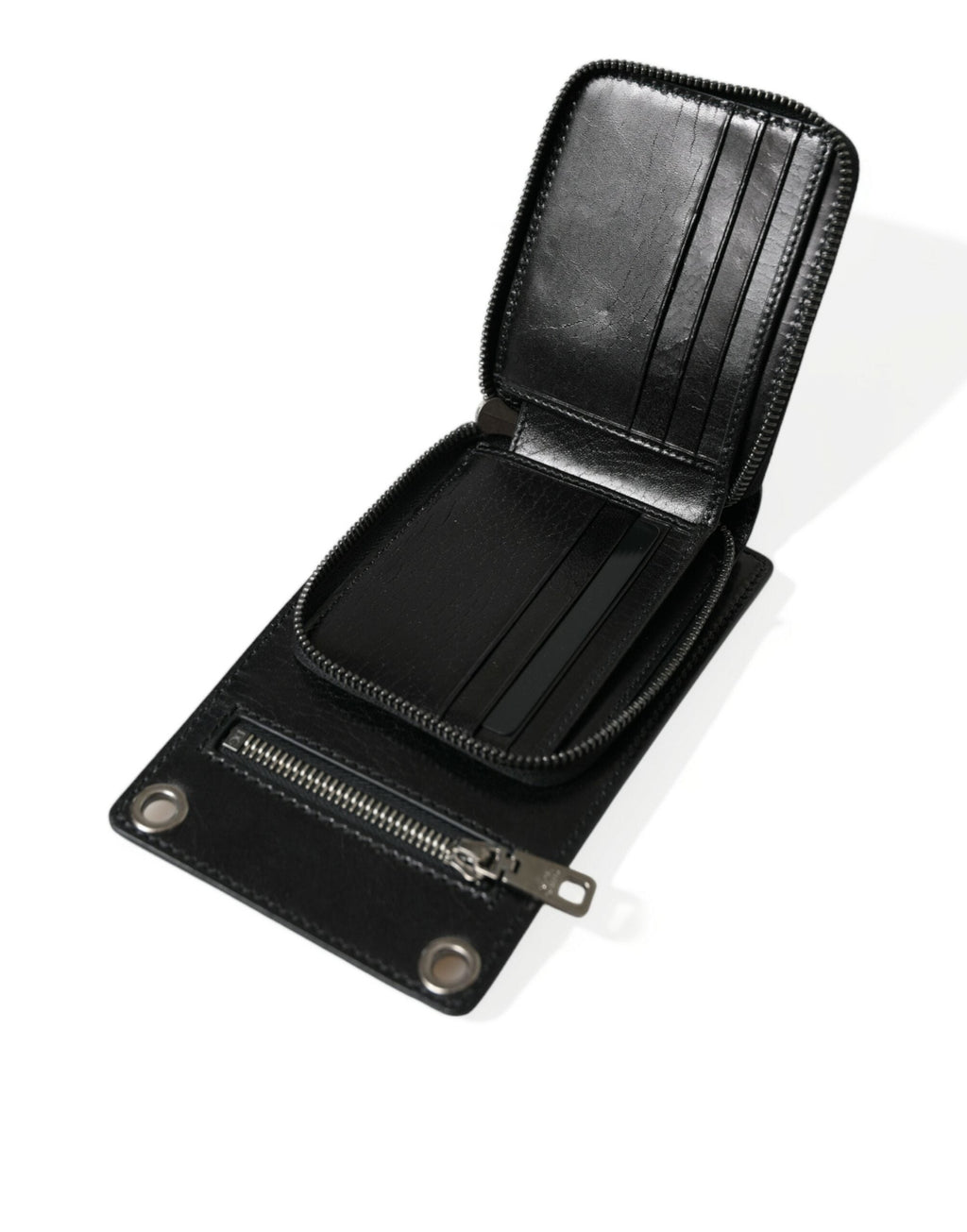 Dolce & Gabbana Wallet Black Horse Leather Zip Logo Cross Body Phone Men's Slot