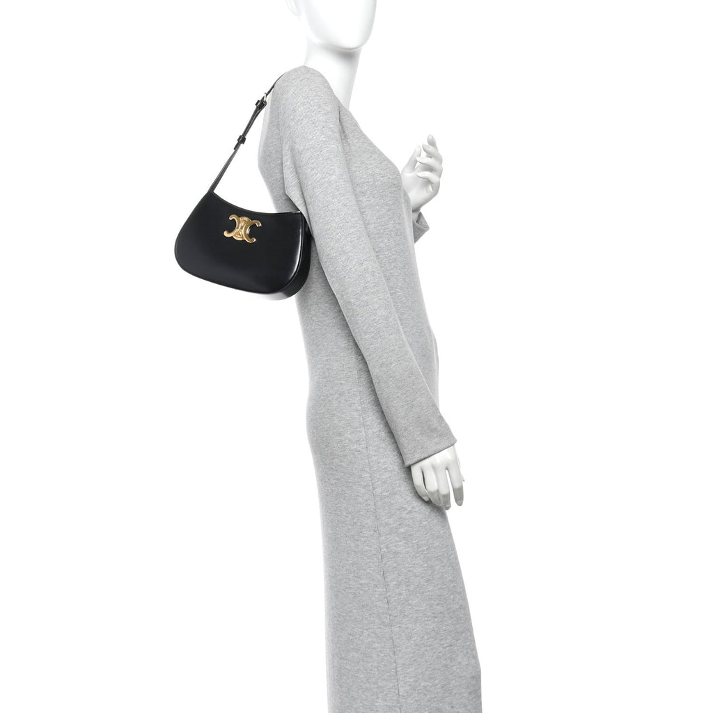 Shiny Calfskin Medium Tilly Triomphe Shoulder Bag Black