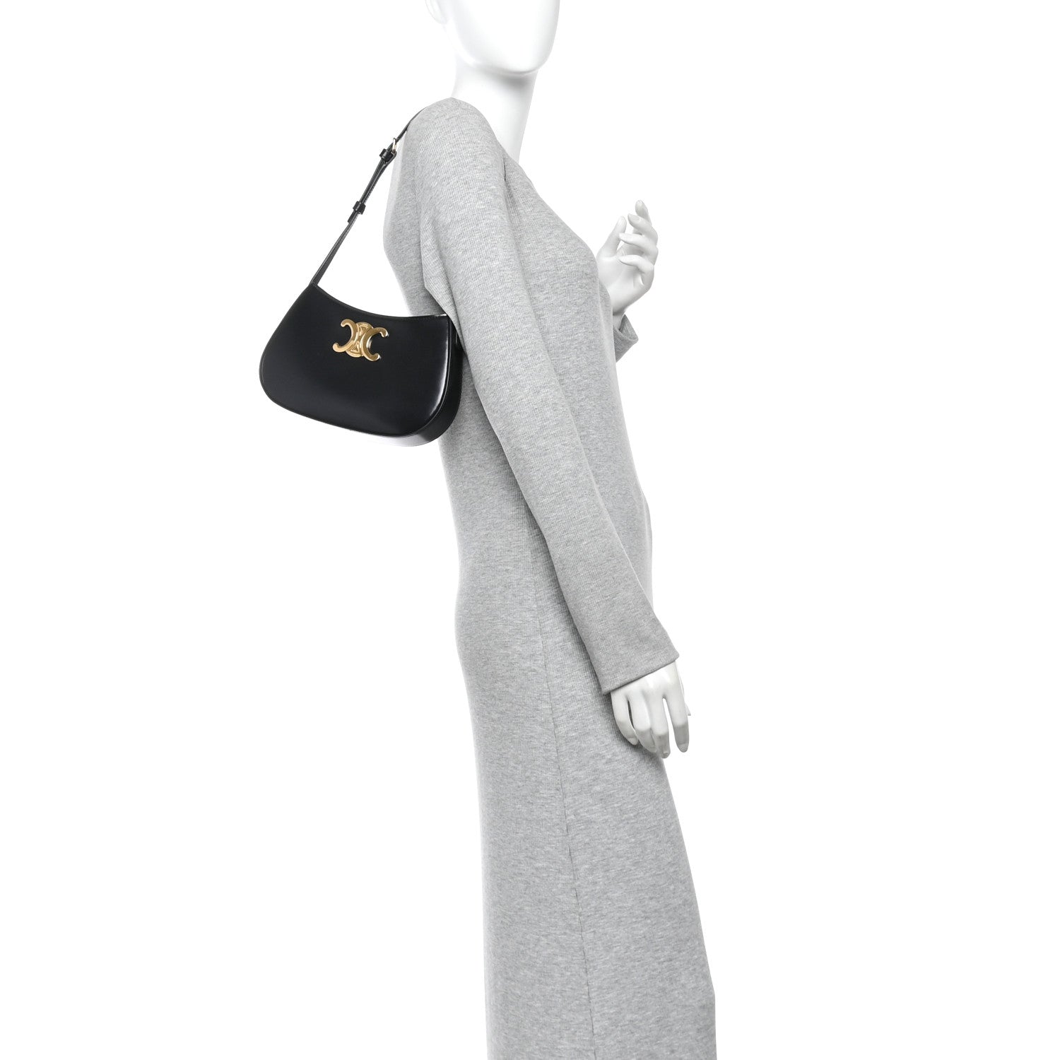 Shiny Calfskin Medium Tilly Triomphe Shoulder Bag Black
