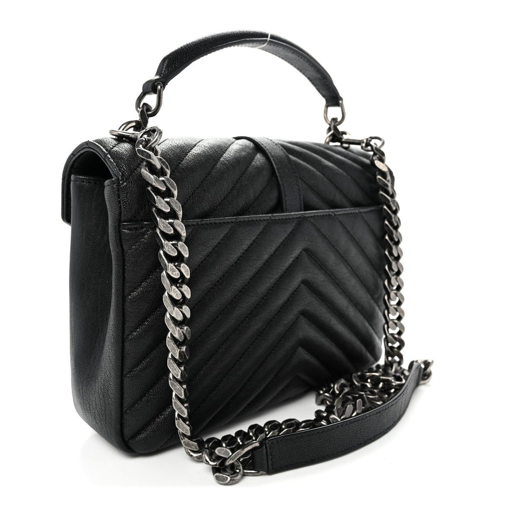 Sheepskin Matelasse Chevron Monogram Medium College Bag Black
