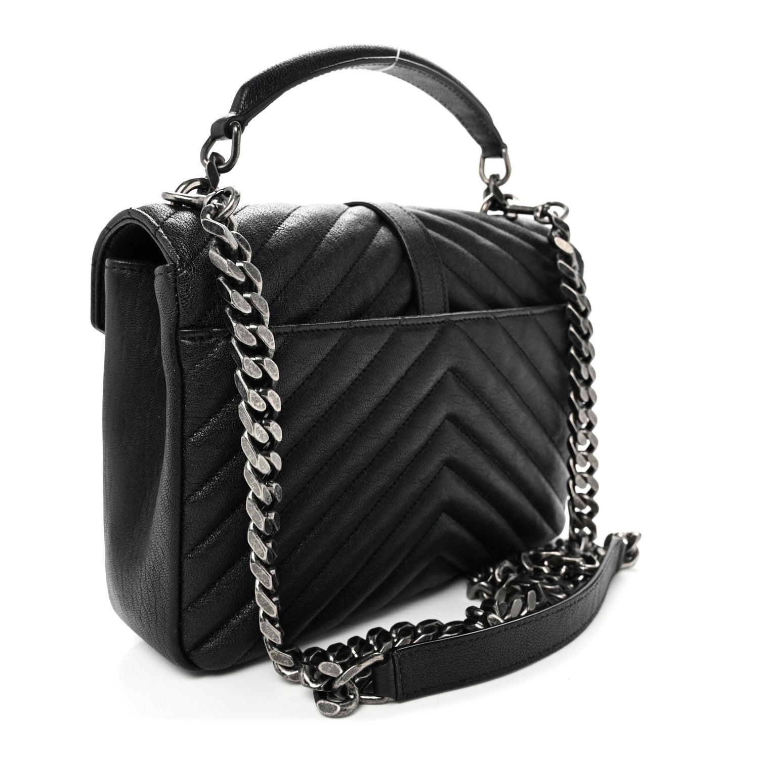 Sheepskin Matelasse Chevron Monogram Medium College Bag Black