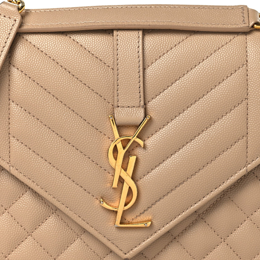 Grain De Poudre Textured Mixed Matelasse Triquilt Small Monogram Satchel Dark Beige