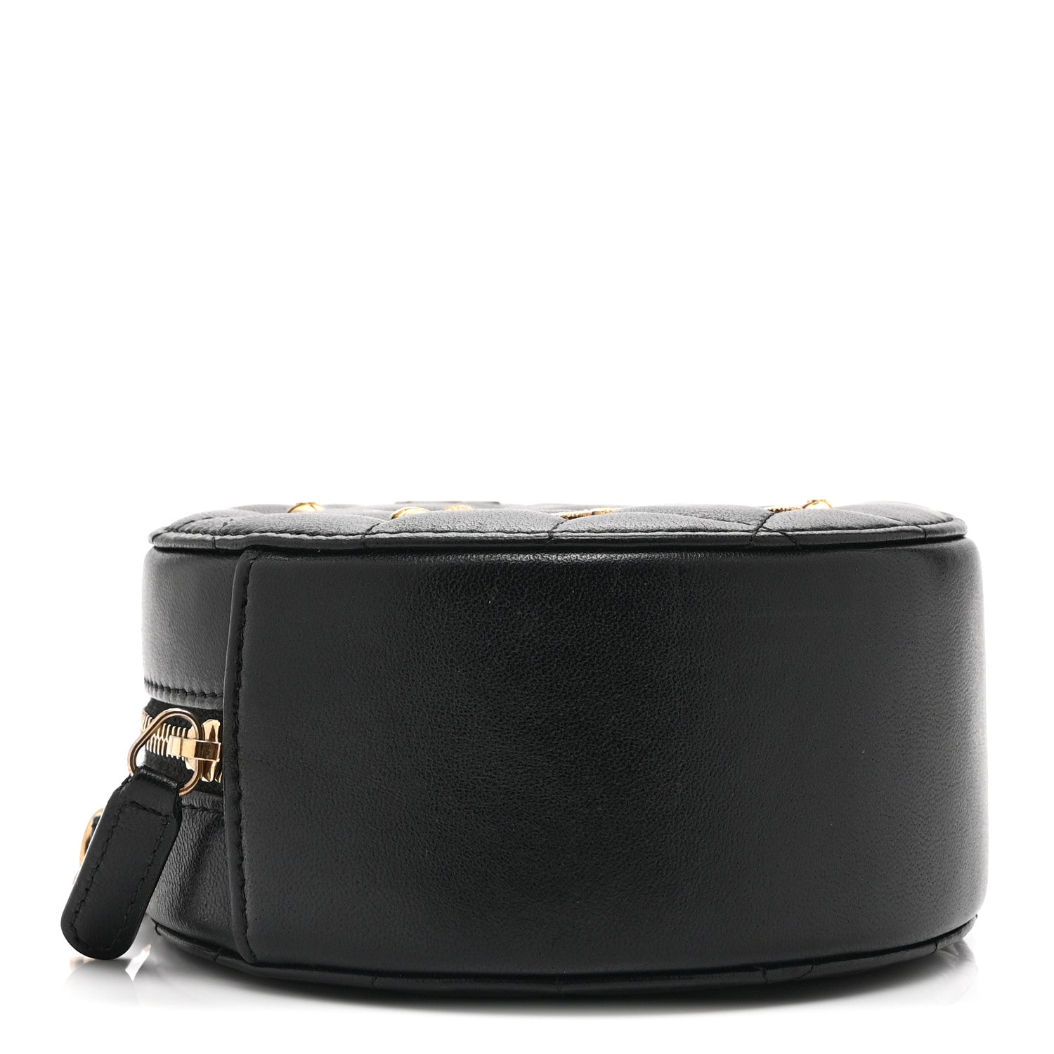Lambskin Quilted Egyptian Amulet Round Clutch With Chain  Black