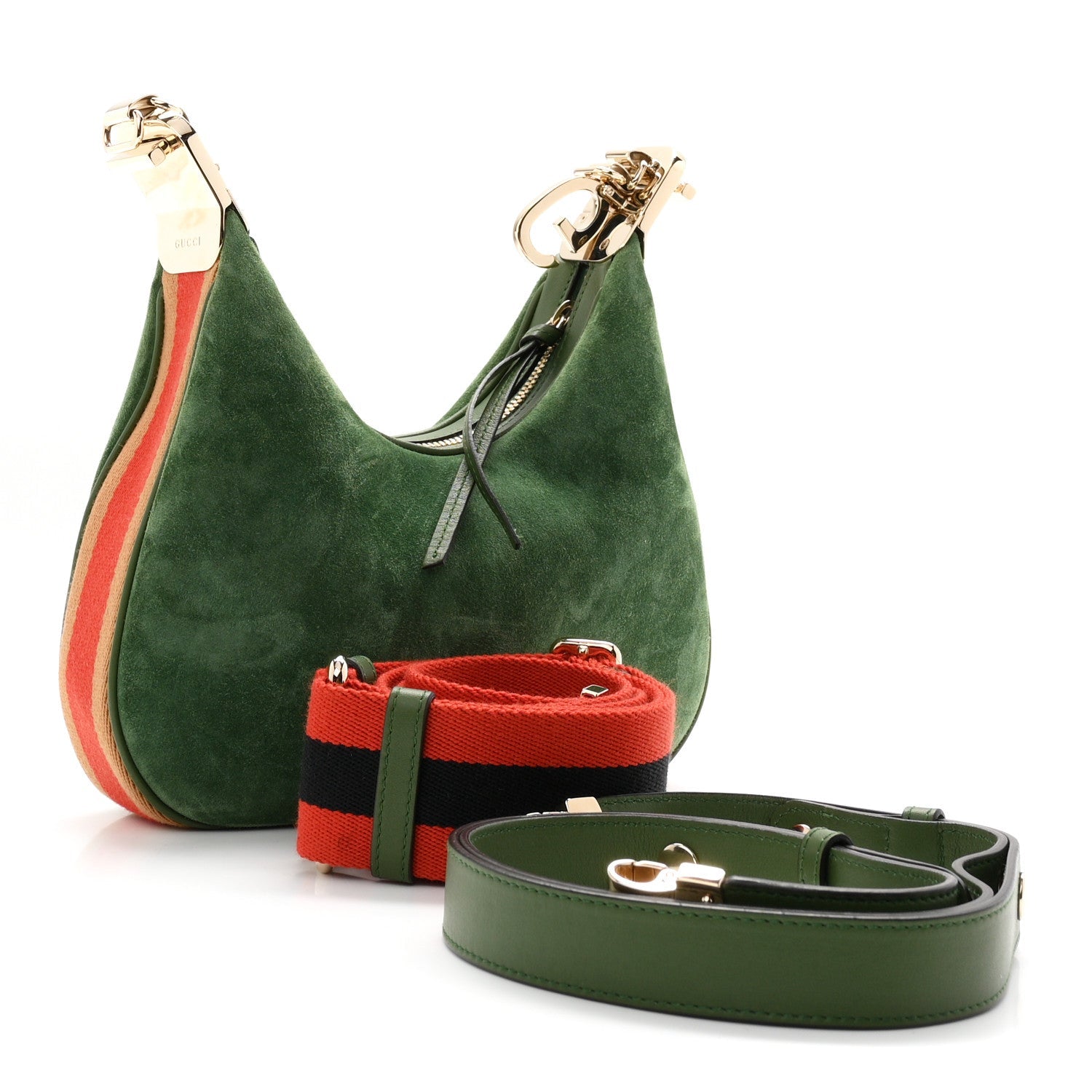 Suede Web Small Attache Shoulder Bag Cactus Green