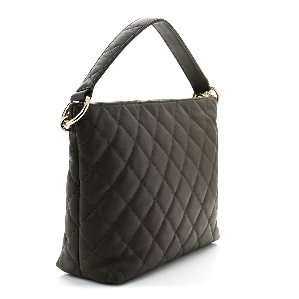 Calfskin Quilted Coco Mellow Hobo Khaki