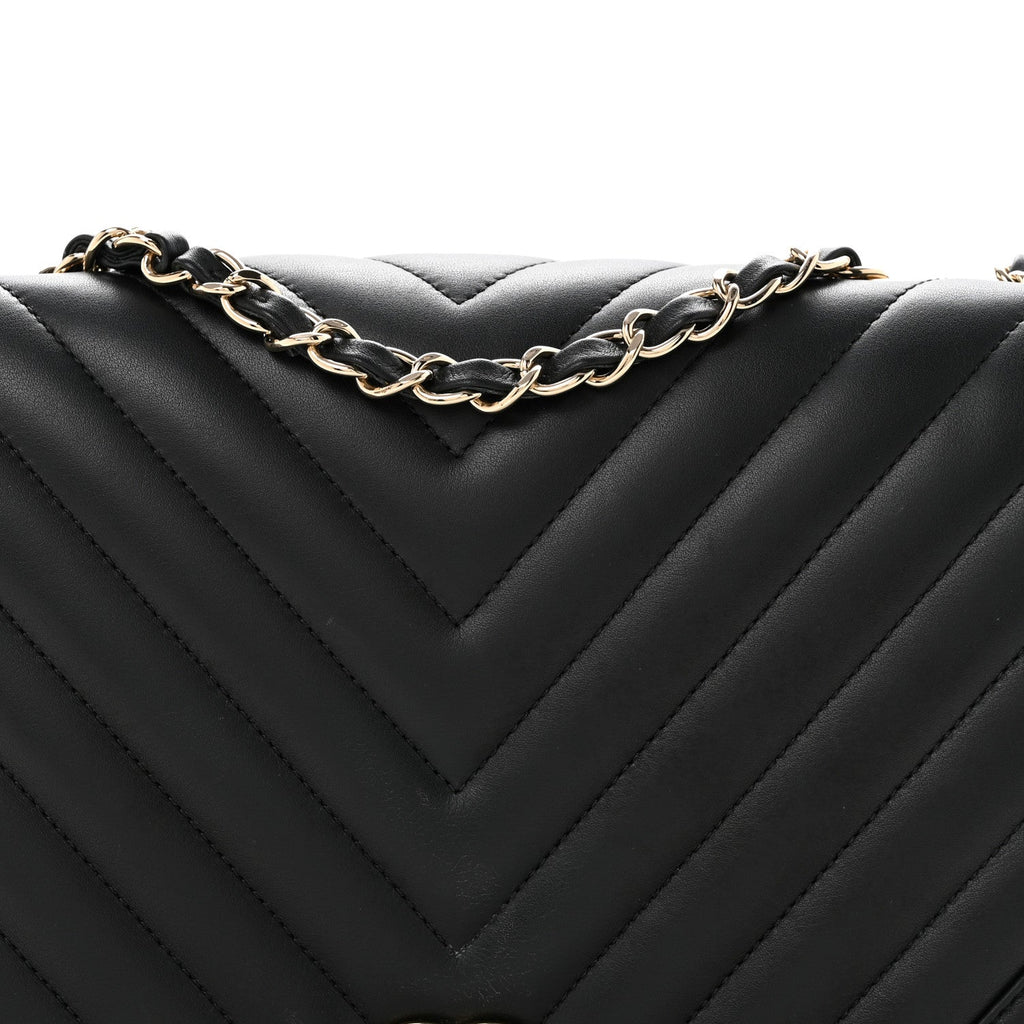 Calfskin Chevron Quilted Large Statement Flap Black