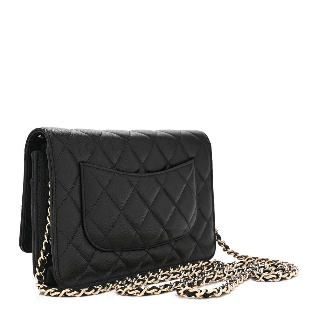 Caviar Quilted Crystal CC Wallet On Chain WOC Black