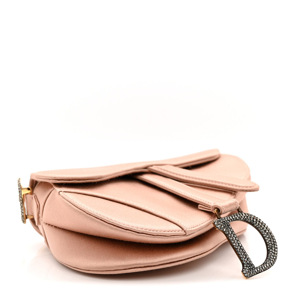 Satin Crystal Mini Saddle Bag Powder Beige