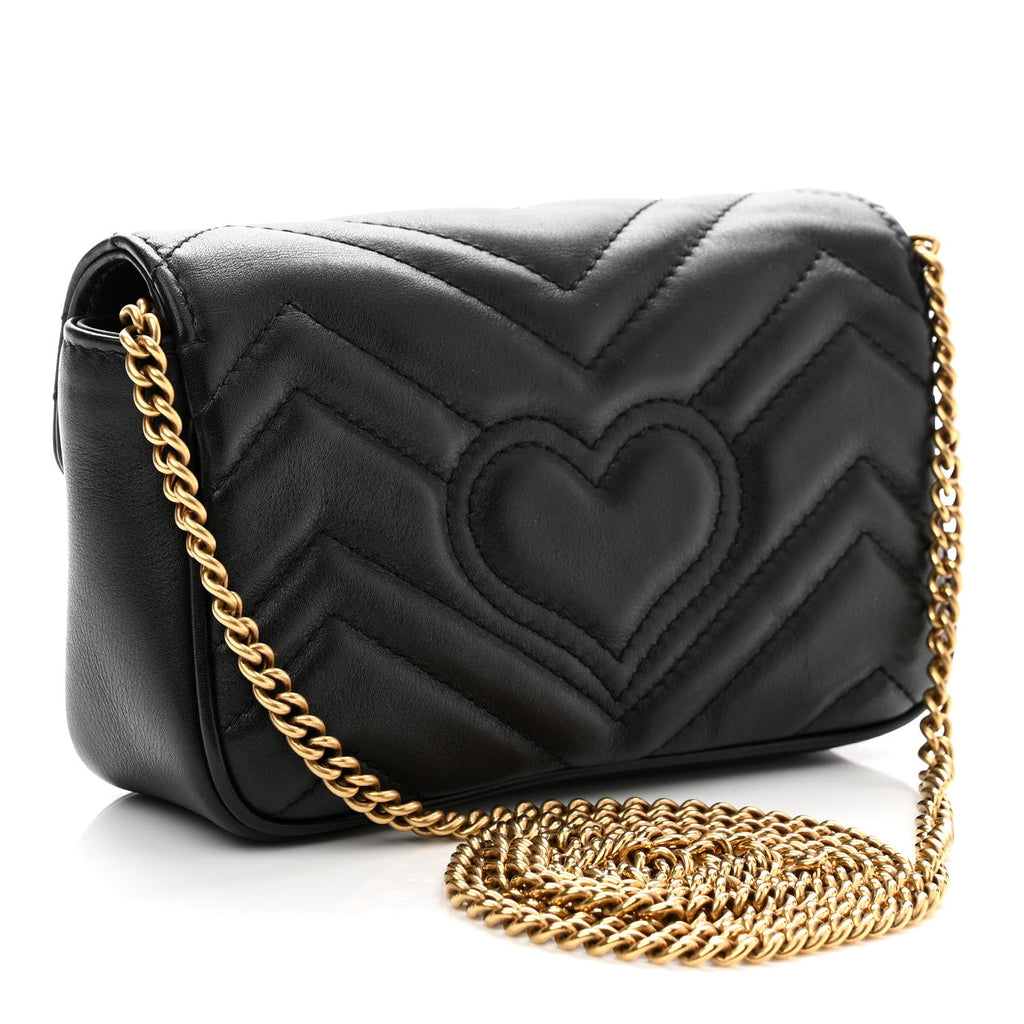 Calfskin Matelasse Super Mini GG Marmont Shoulder Bag Black