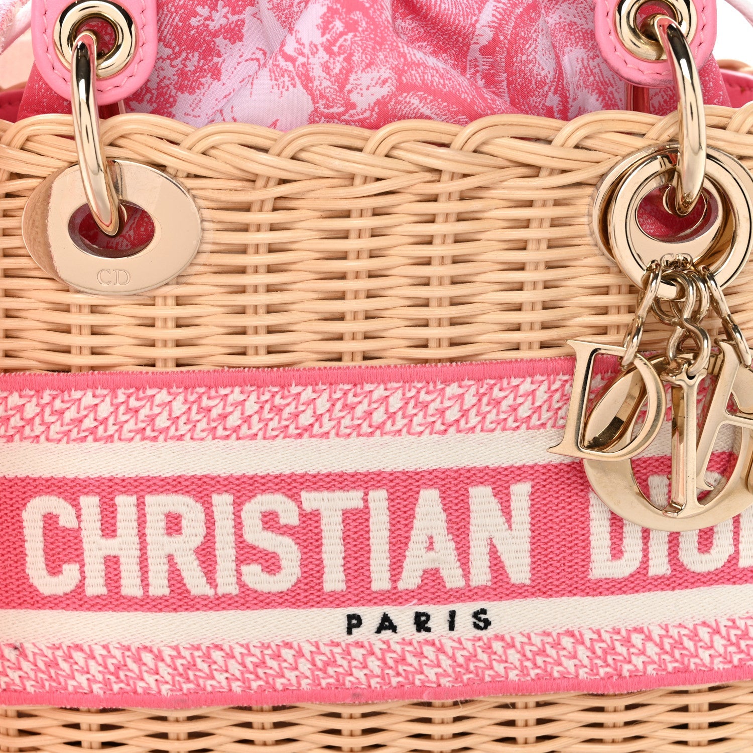 Wicker Oblique Mini Lady Dior Bag Fluorescent Pink