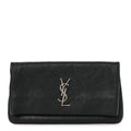 Calfskin Crocodile Embossed West Hollywood Monogram Fold Over Clutch Black