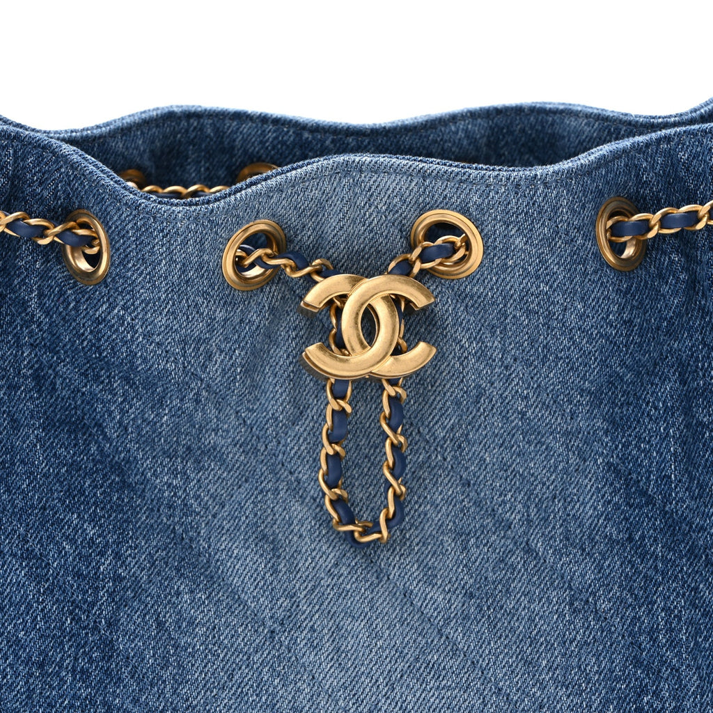 Washed Denim Quilted Mini Chanel 25 Handbag Blue