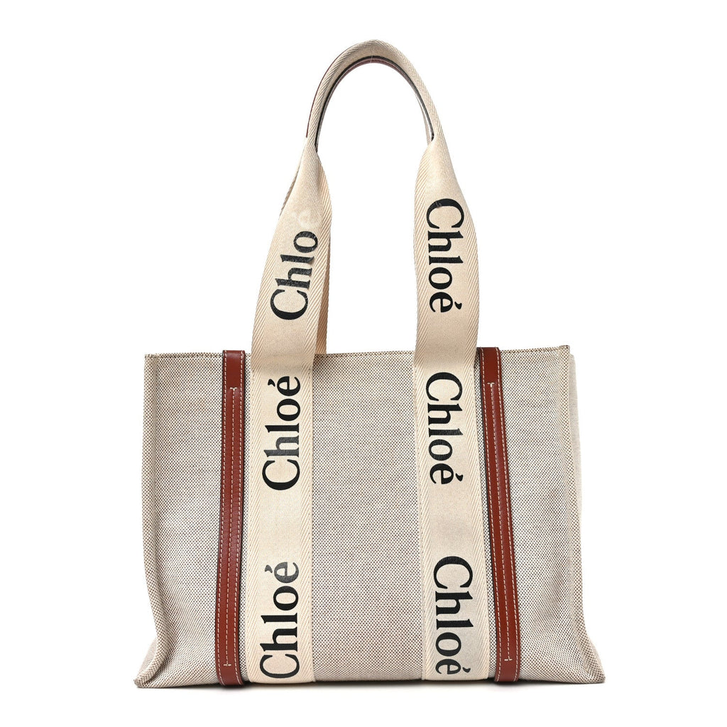 Cotton Calfskin Medium Woody Ribbon Tote White Brown