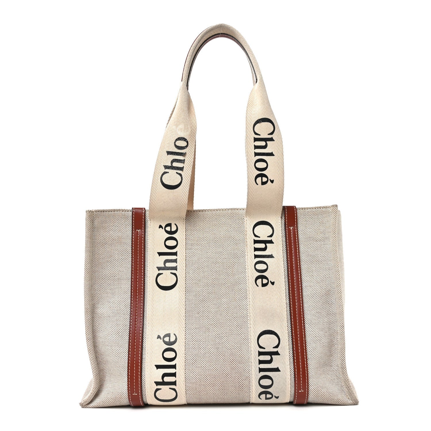 Cotton Calfskin Medium Woody Ribbon Tote White Brown