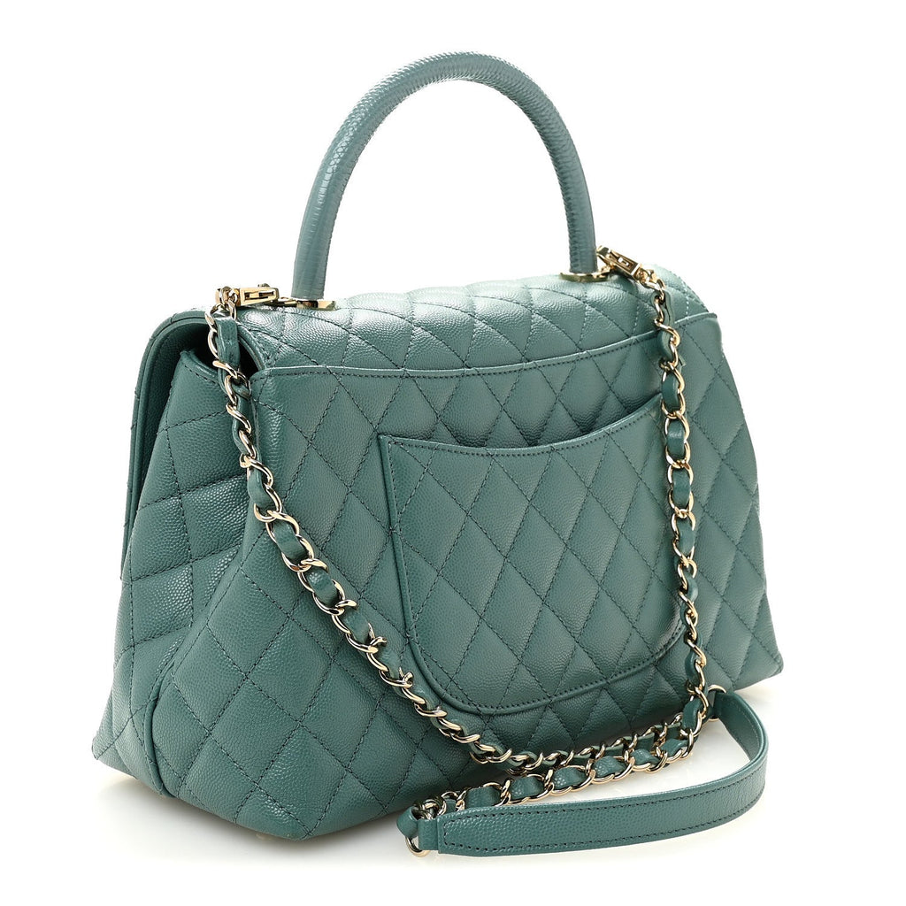 Caviar Quilted Lizard Embossed Small Coco Handle Flap Green