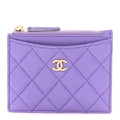 Caviar Quilted CC Zip Card Holder Purple