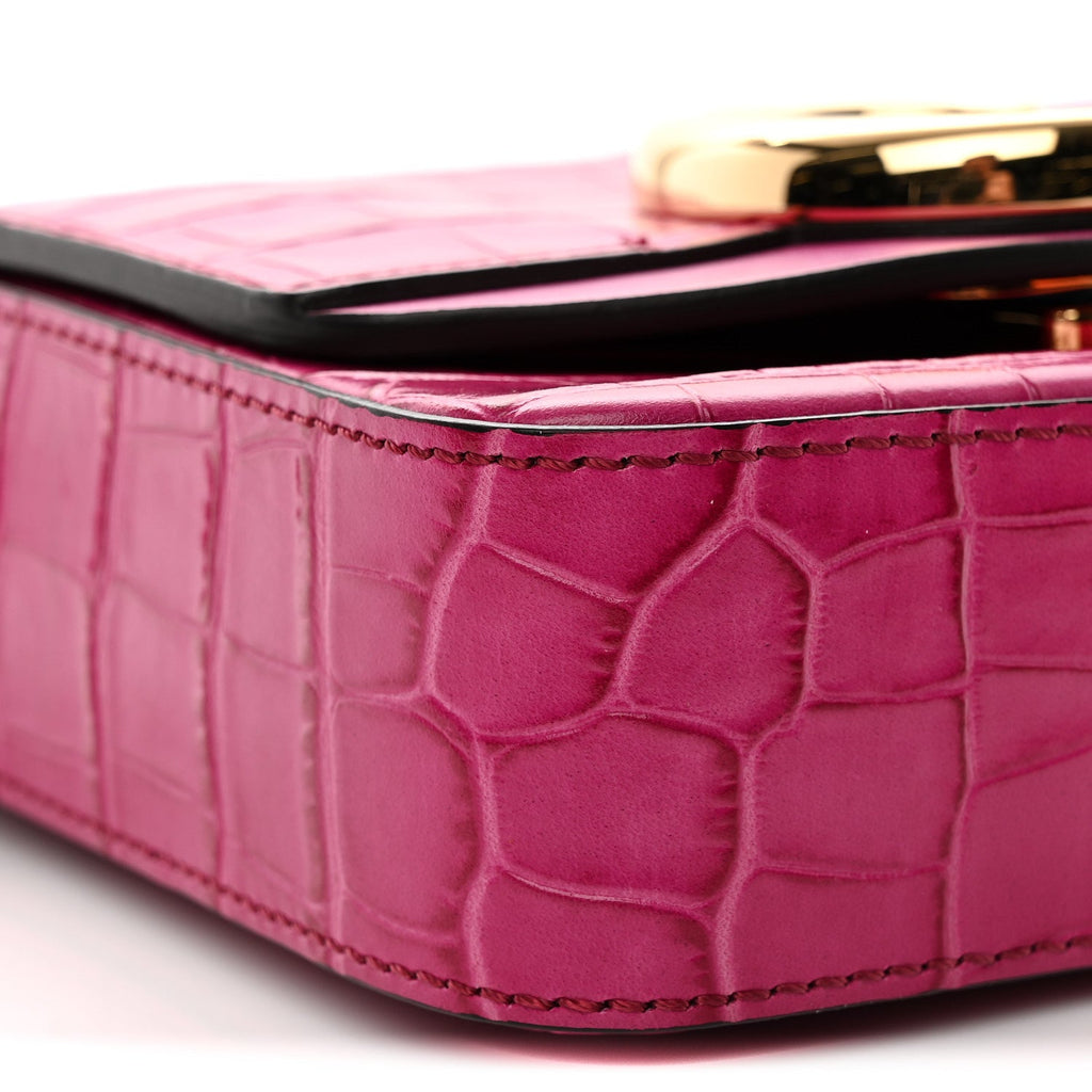 Calfskin Crocodile Embossed Mini C Bag Pink