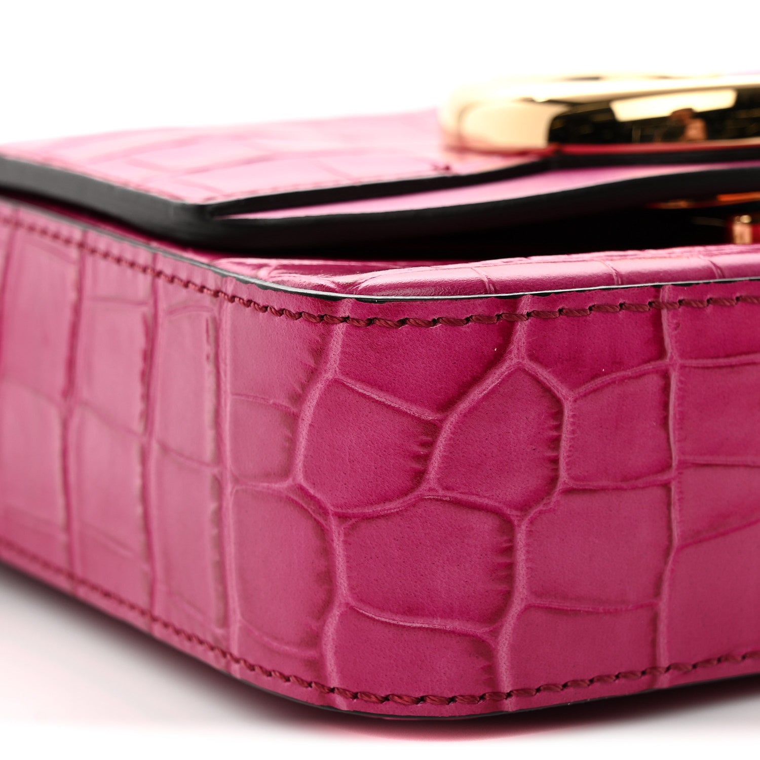 Calfskin Crocodile Embossed Mini C Bag Pink