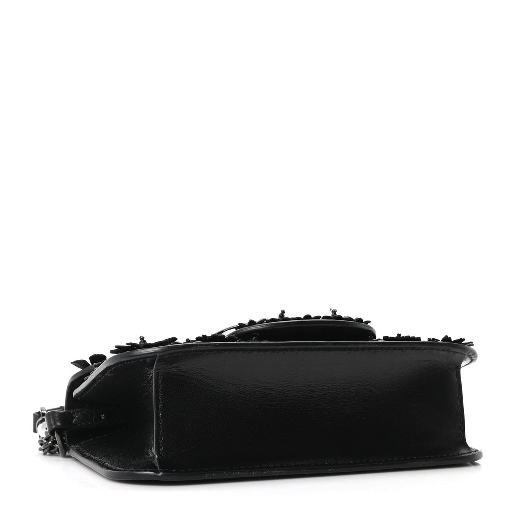 Calfskin Floral Embroidered Monochrome Vlogo Small Loco Shoulder Bag Black