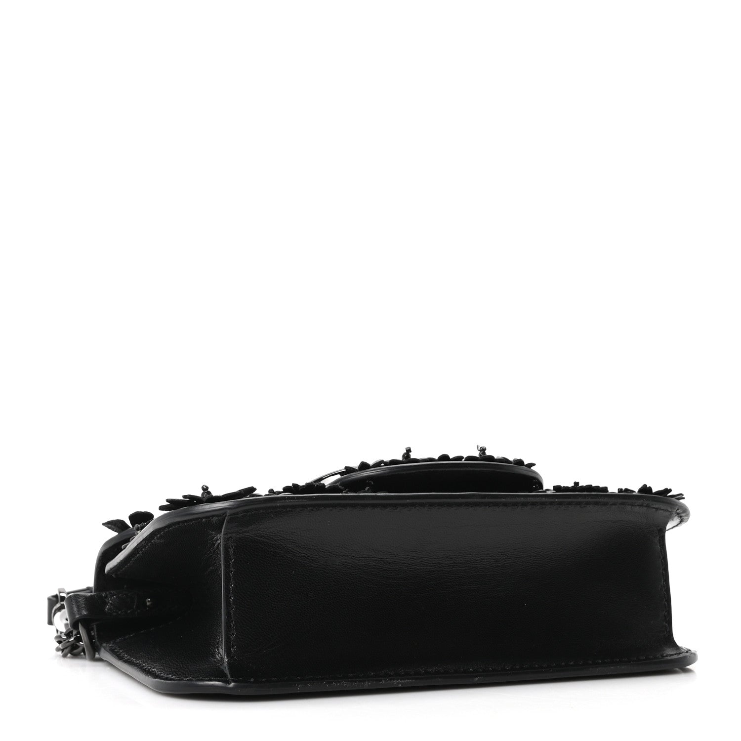 Calfskin Floral Embroidered Monochrome Vlogo Small Loco Shoulder Bag Black