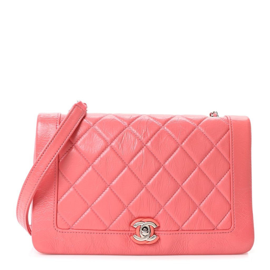 Crumpled Calfskin Quilted Bi Vintage Small Single Flap Pink