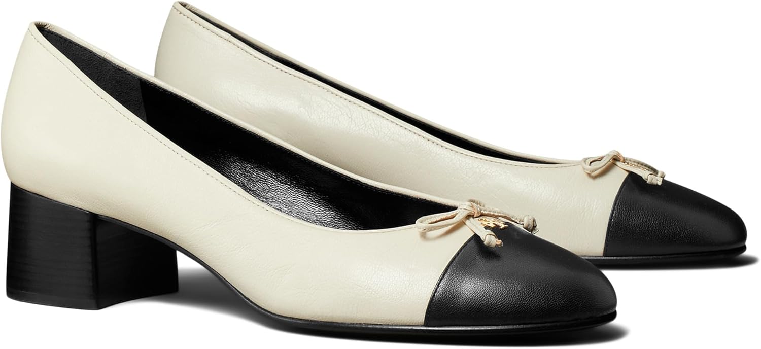 Tory Burch Women's Cap-Toe Pump, Light Cream/Perfect Black